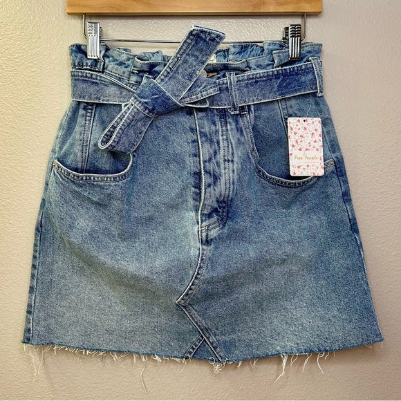 NWT Free People We The Free East of Eden Denim Belted Mini Skirt - Picture 8 of 8